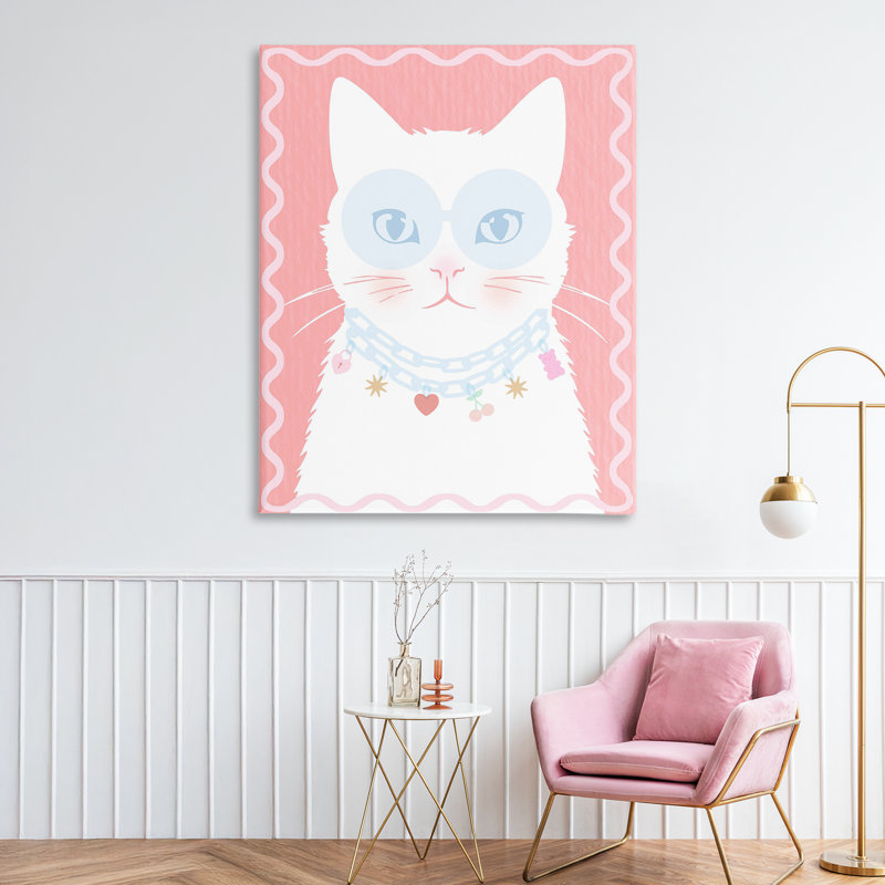 Chat pastel avec collier en toile, design par Lil 'Rue, H 48 po x l 36 po