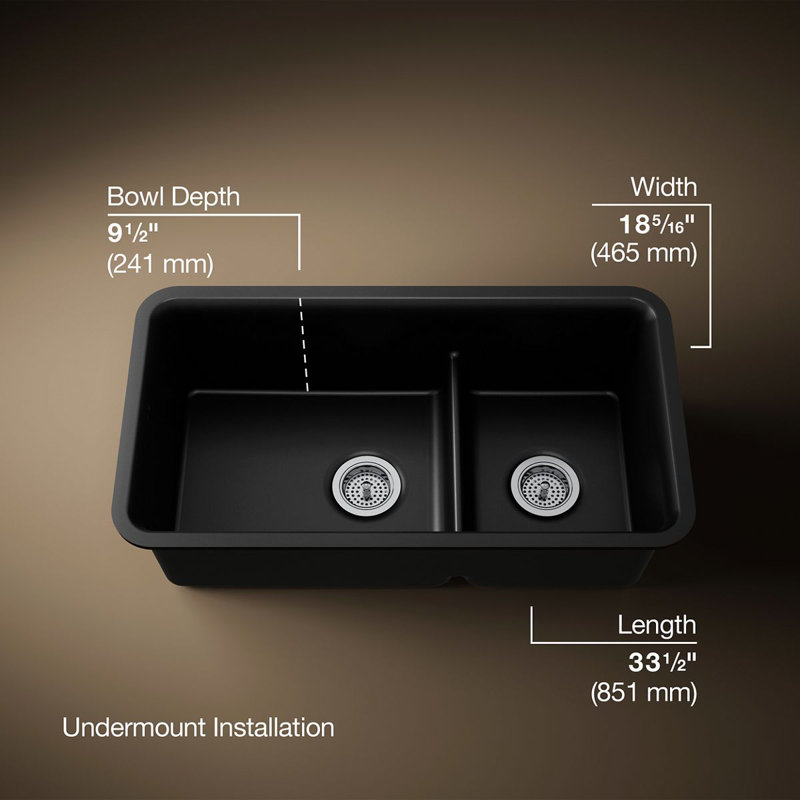 Cairn Smart Divide 33-1/2" Undermount Kitchen Sink, Black