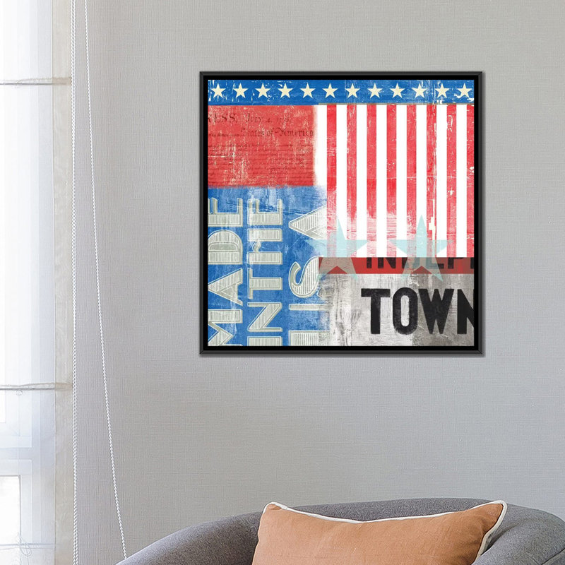 « usa », art textuel sur toile, H 18 po x l 18 po x P 1,5 po, Toile avec cadre noir, Pas de tapis