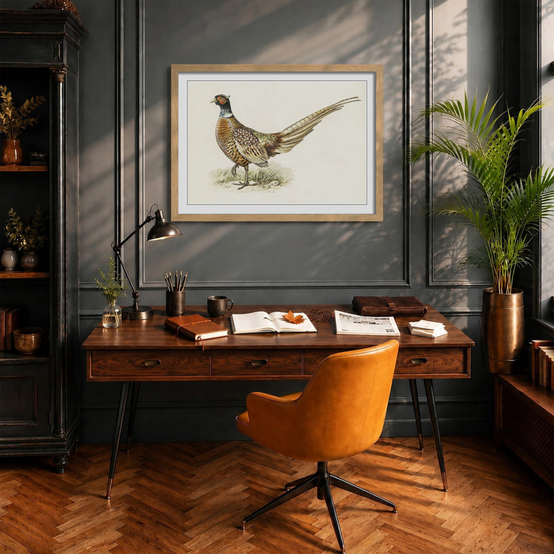 Ring - Necked Pheasant by Von Wright - Framed Print, Oak, 33cm H x 45cm W x 2cm D
