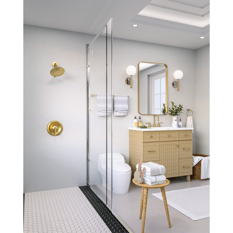 Shower Faucet Set Wall Mount, Shower System with Brass Pressure Balance Valve and 6 Inch Rain Showerhead Wall Mount, Gold