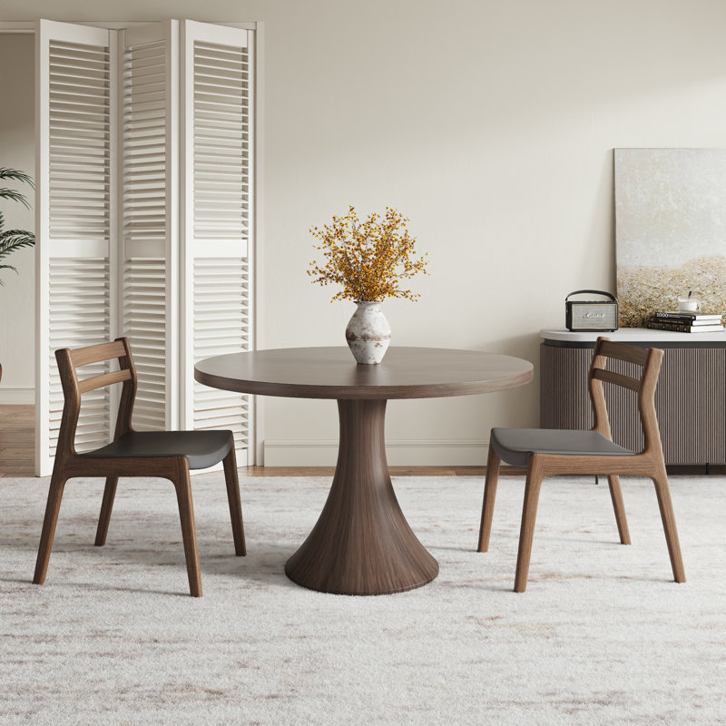 Dark Brown Thick Walnut Tone Solid Wood Dining Table, 29.52” H x 43.31” L x 43.31” W