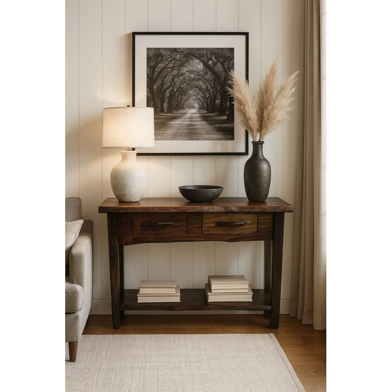 Console Big Edge de la collection Big Sky avec tablette, 4 pi, teinte de la province et laque transparente, Marron foncé