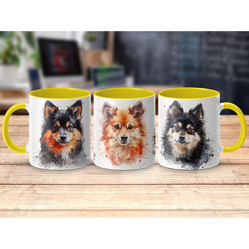 Watercolor Pomeranian Dogs Art 11oz Coffee Mug, Yellow, 2