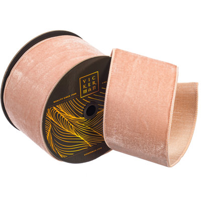  Ruban filaire en velours de 4 po or rose. Envers en doupion or rose.