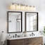Applique murale de salle de bain noire à 6 lumières (96,5 cm) avec abat-jour blanc, antirouille-467500869-467500867