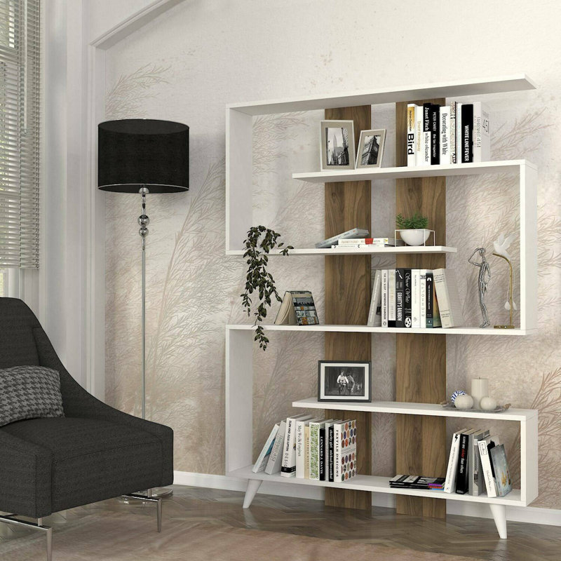 Yvette 162cm H x 120cm W Bookcase, White/Walnut