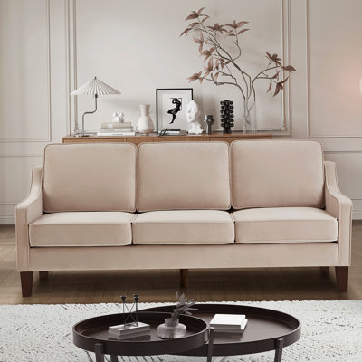Upholstered Velvet 3-Seat Sofa With Removable Cushions For Livingrooom Bedroom