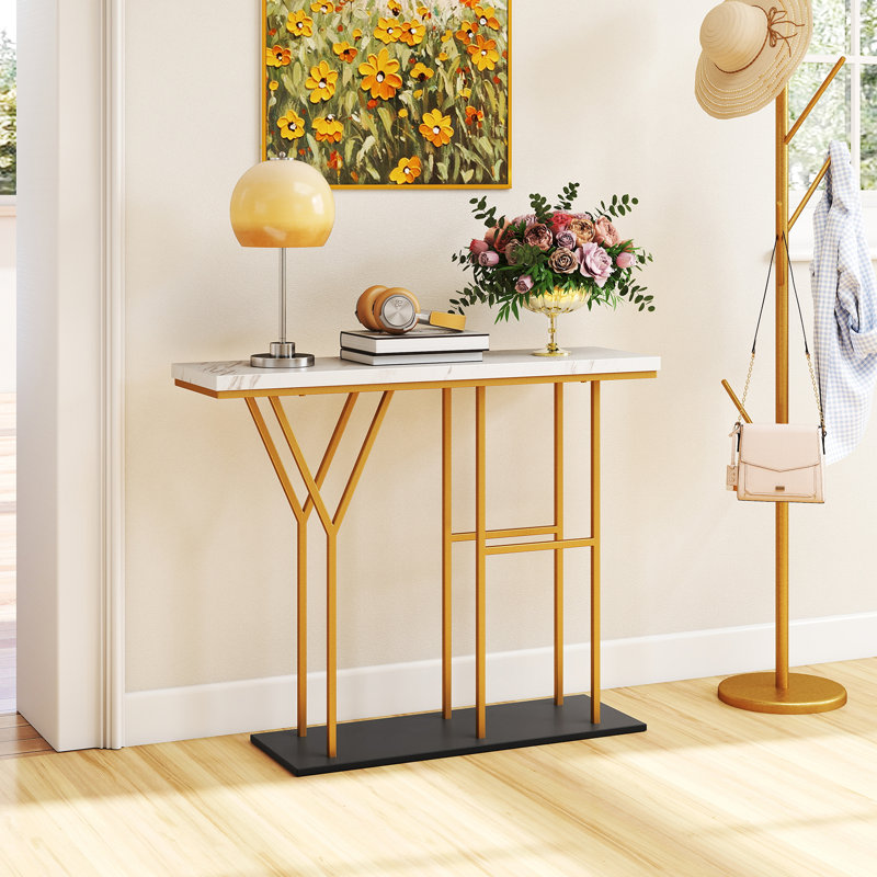 100 cm W Faux Marble Top Console Table