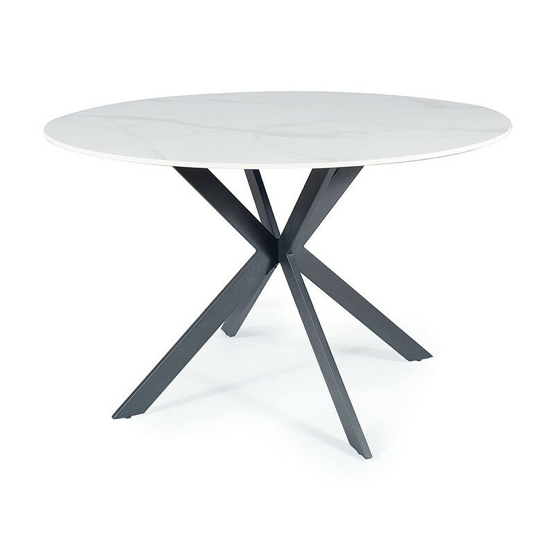 Gella Round Faux Marble Top Metal Base Dining Table, White