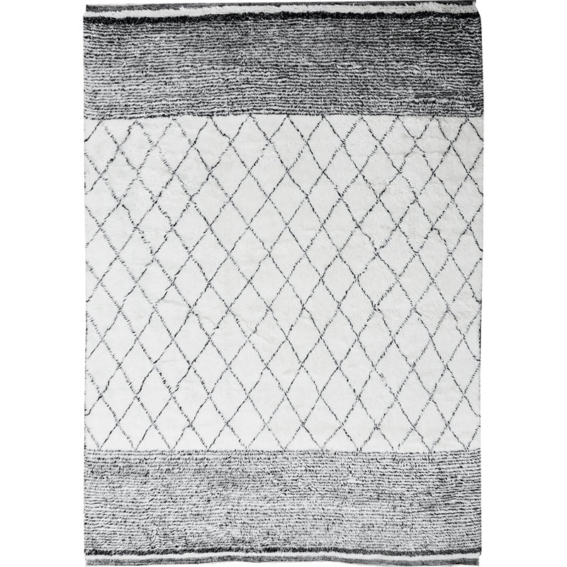 Tapis ivoire et noir noué à la main de haute qualité, Rectangle 9 pi x 12 pi