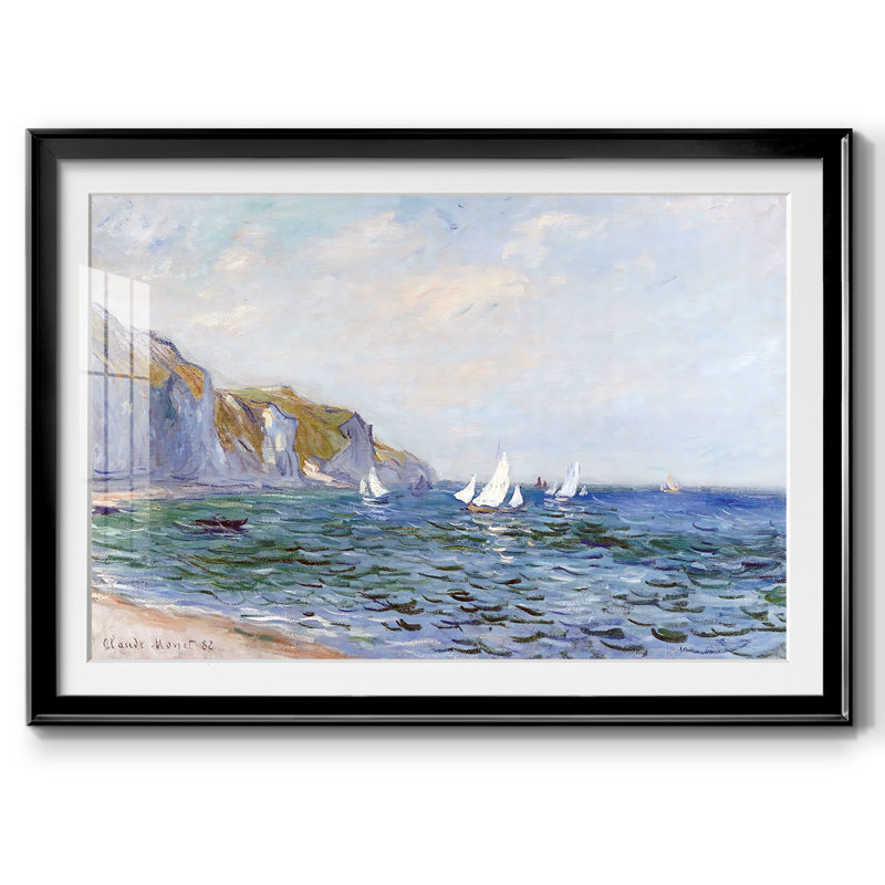 Falaises et voiliers à Pourville, 1882, reproduction d'art encadrée, Cadre noir, H 30 po x l 44 po x P 1,5 po