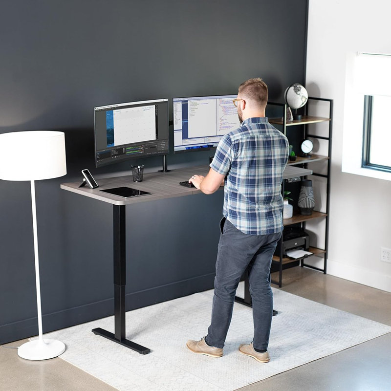 Bureau pour travailler debout, réglage de la hauteur de la mémoire, série 1B, cadre noir gris foncé, DESK-Kit-1B7G