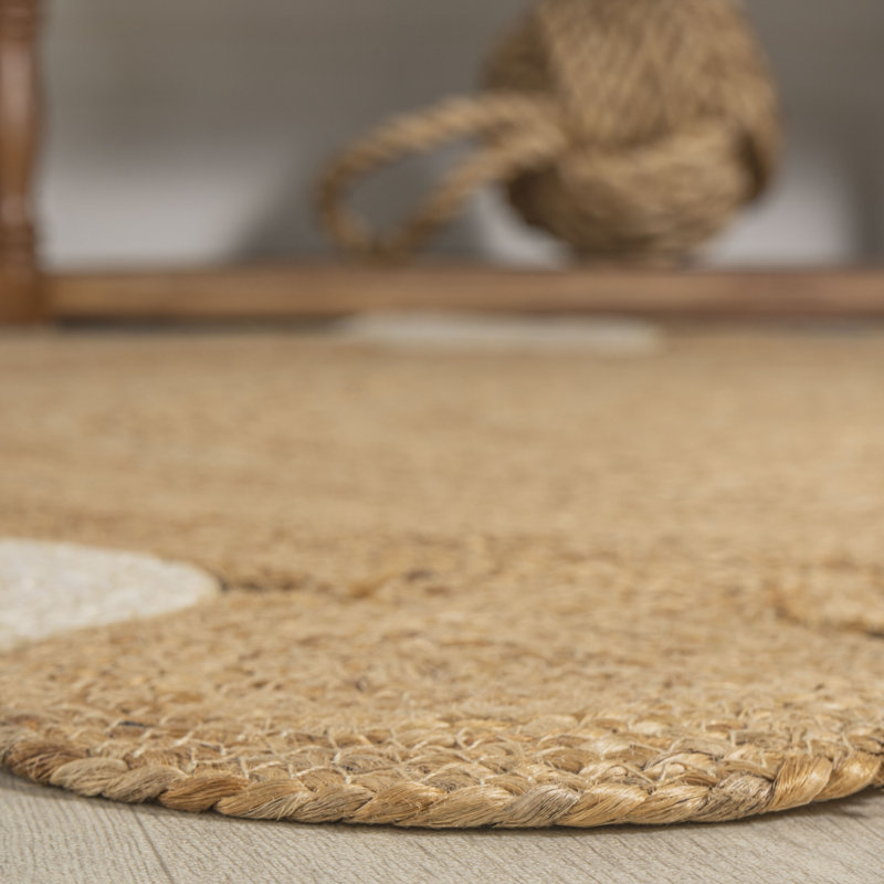 Adwin Two-Tone Jute Hippy Circle Natural/Cream Rug, Round 6'1"