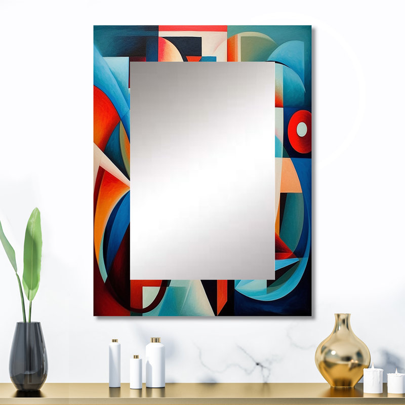Orange Blue Geometry Unleashed III - Abstract Shapes Mirror, Orange Unique Wall Mirror, Printed Metal Art, 32" x 24"