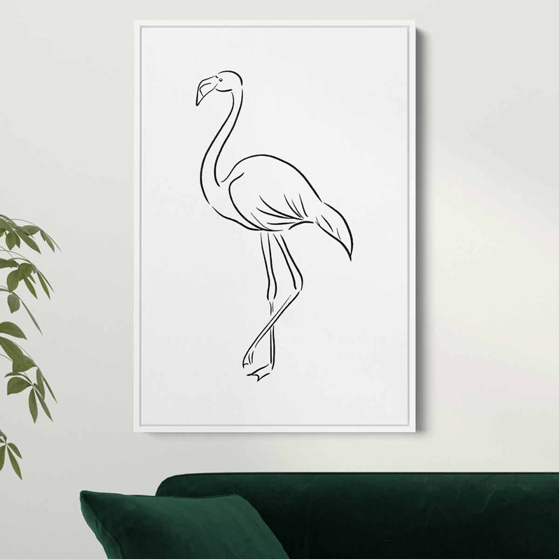 «Konover White Flamingo», art mural sur toile 9788, H 16 po x l 12 po, Cadre flottant blanc