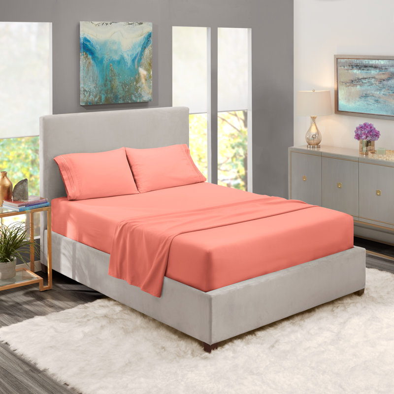  Ensemble de draps double brossé de luxe pour hôtel avec draps et taies d'oreiller très doux, Rose brumeux, Très grand