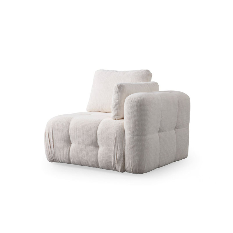 Élégant canapé d'angle avec coussins, tissu blanc, 70,9 po x 47,2 po x 25,6 po | Structure en bois de hêtre durable et en carton, revêtement 100% polyester | Rembourrage en mousse et en plumes gris doux | Parfait pour les salons modernes et les espaces de détente