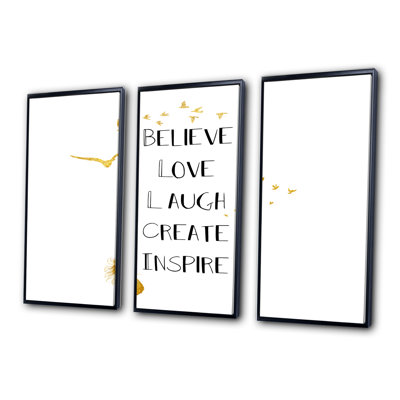 Citation inspirante sur blanc et or - ensemble d'art mural sur toile traditionnel encadré de 3