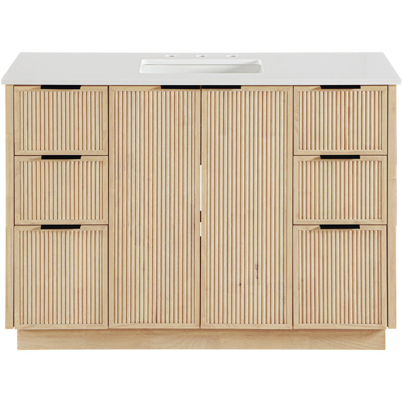 Meuble-lavabo en pierre naturelle et en bois massif 48 po Willard, Naturel, 48"