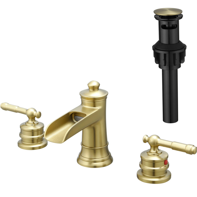 Bathroom Faucet 8 Inch Widespread, 3 Hole Basin Mixer Tap In Brushed Gold, Double Lever Handle, Ceramic Cartridge, Side , Deck-Mounted Gold Widespread Faucet, Sink With Hose, Installation