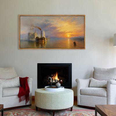 «Golden Harbor at Sunset Glow», reproduction d'art sur toile encadrée, paysage panoramique pour salon, chambre à coucher et bureau