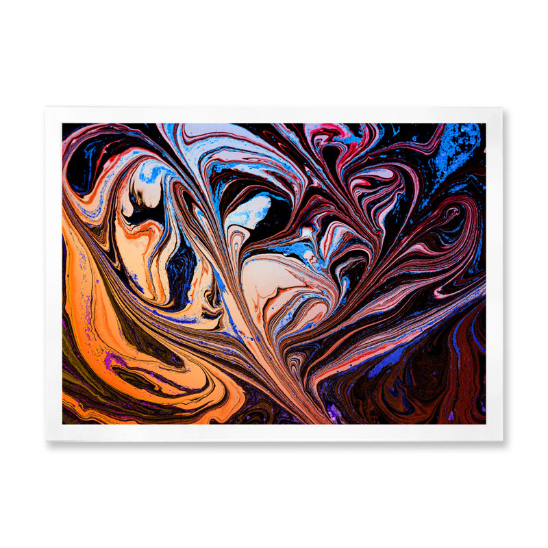 Art abstrait marbré mauve abstrait II, H 30 po x l 40 po x P 1,5 po, Cadre photo blanc