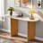 Narrow Console Table With Oval Marble Top, Curved Legs And Triangular-designed Base-623259611