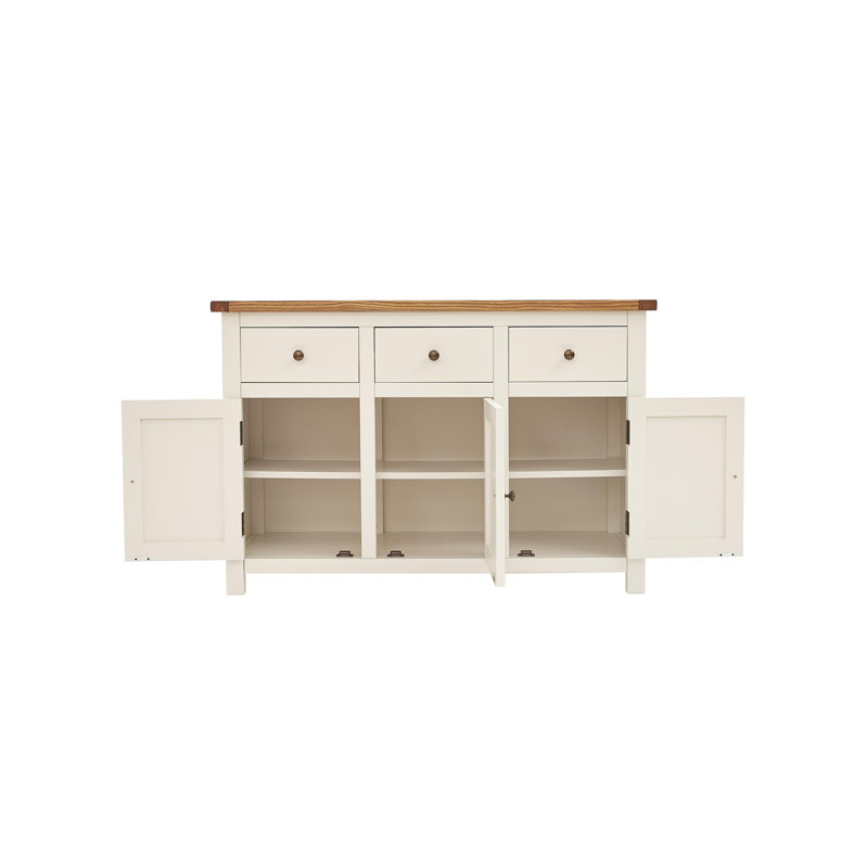 Buffet en bois massif (long), Ivoire / Naturel