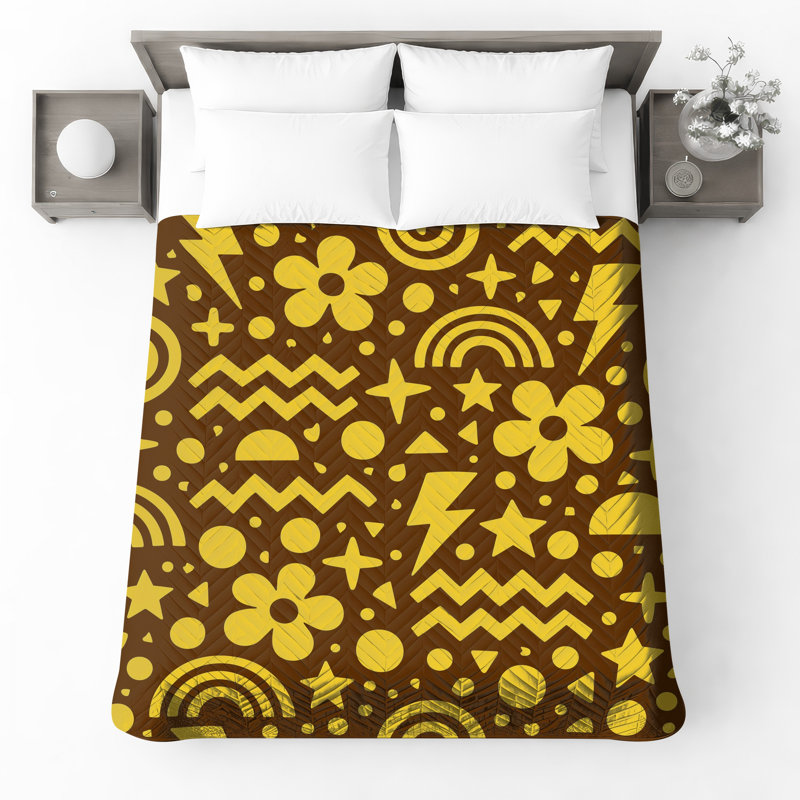 Couvre-lit matelassé à motif géométrique jaune-brun toutes tailles, Twin