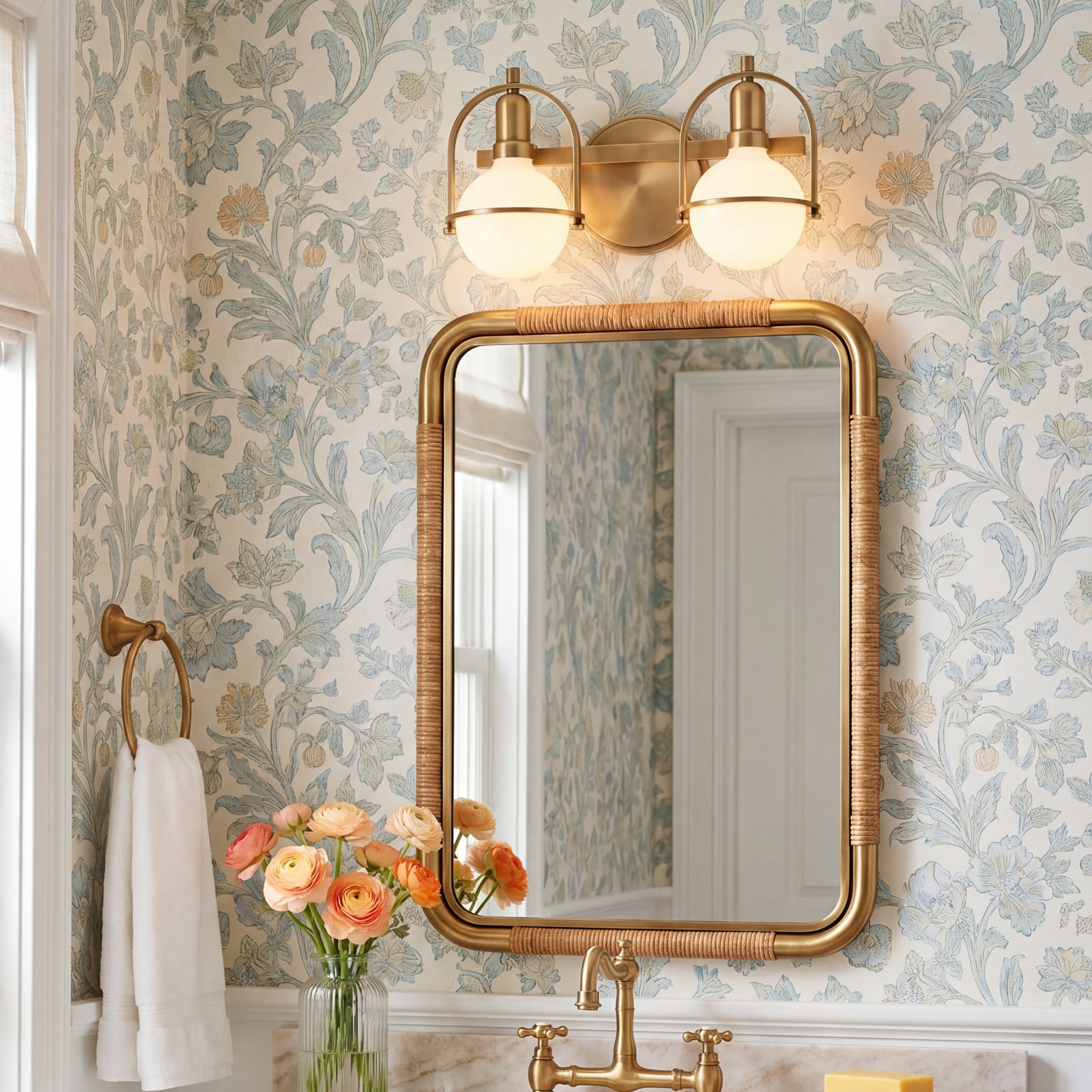 Damiana Vanity Light, Heritage Brass, 2 Lights, 9" H x 16" W x 7.5" D