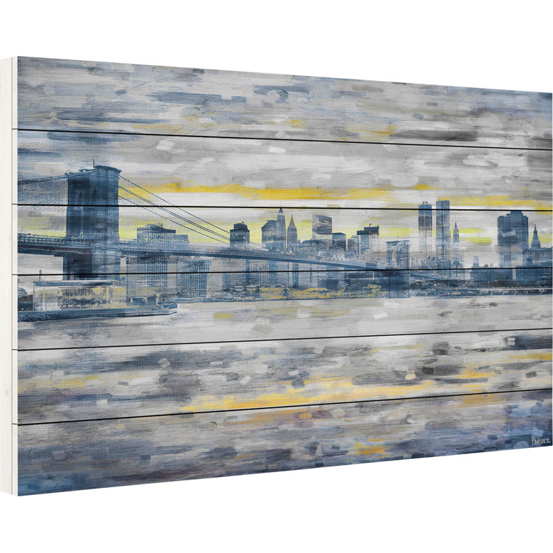 Reproduction d’art sur bois, "de across the water" par parvez taj, H 24 po x l 36 po x P 1,5 po