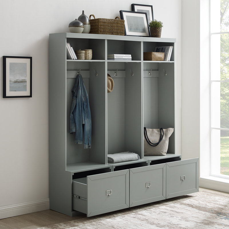 Crestshire Hall Tree 66'' Wide with Bench and Shoe Storage, Gray