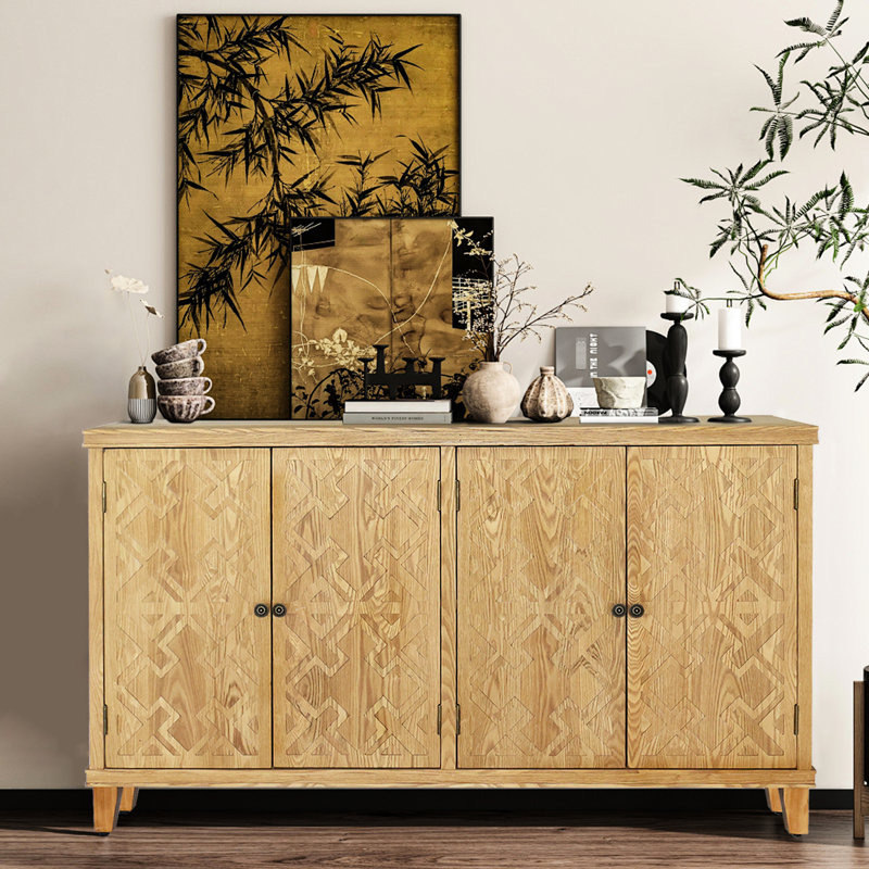 Armoire média 59 "avec esthétique rétro, étagères ouvertes, charme de création de chambre à coucher, rangement décoratif