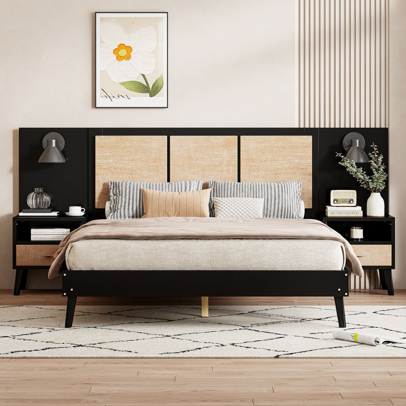 Cadre de lit, design élégant avec lampes