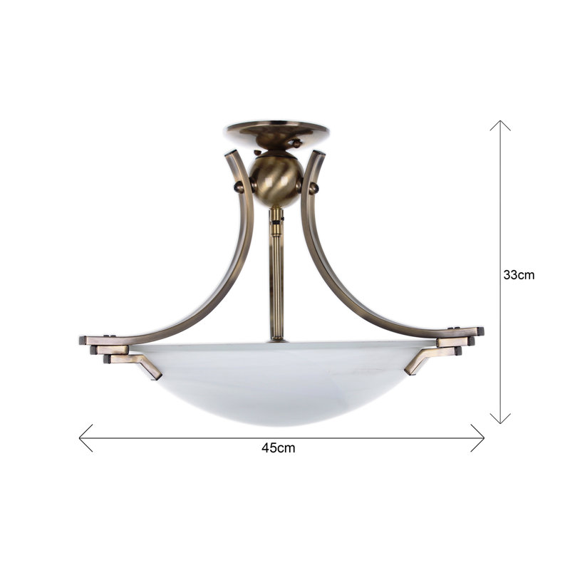 Woodburn Glass Semi Flush Mount, Antique Brass