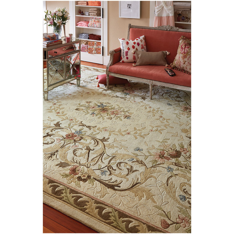 Evelyn Hand Tufted Wool Oriental Area Rug in Ivory, Rectangle 10' x 14'