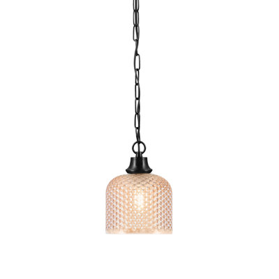 Pinedale Hung Pendant Shown In Matte Black Finish With 6" Amber Textured Glass Shade