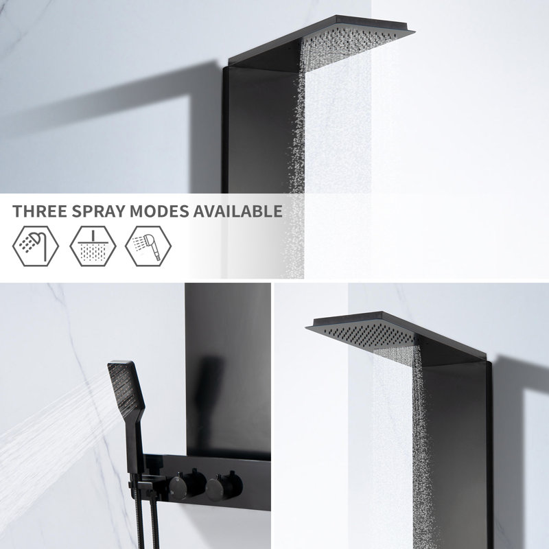 Matte Black Multi-Function Shower Panel with Rainfall and Waterfall Heads
