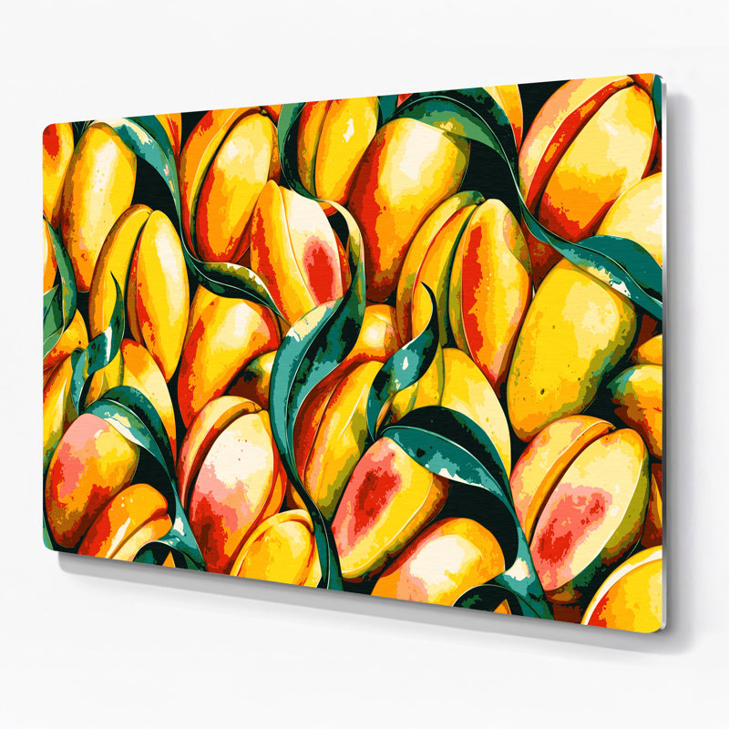 Art mural en métal jaune mangue fruit, H 11 po x l 14 po