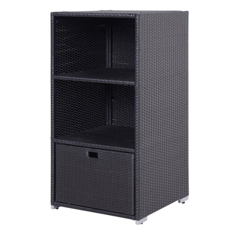 Espresso Waterproof PE Rattan Pool Towel Rack with Shelves & Basket