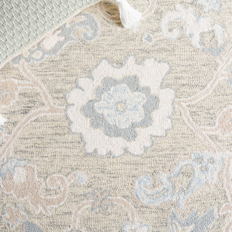 Ivory and Light Gray Handmade Tufted Wool Square Rug
