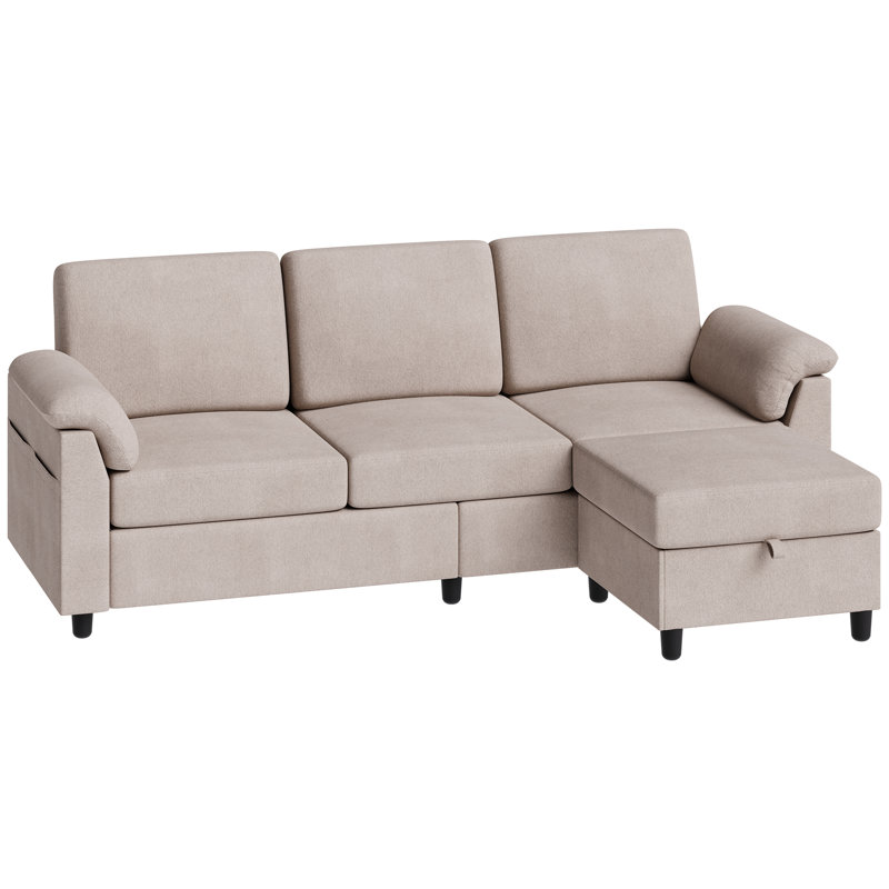 Modern L-Shaped Sofa with Ottoman – Soft Fabric, Compact Design for Living Room, Apartment, or Office, 79, Milk Coffee Linen