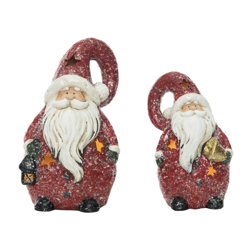 Ensemble de 2 figurines de père Noël en céramique multicolores avec paillettes 7,5 po