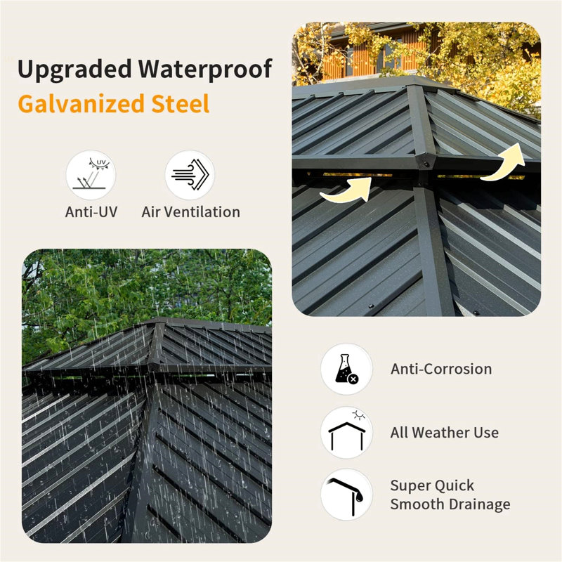 10' X 14' Hardtop Gazebo, Aluminum Metal Gazebo With Galvanized Steel Double Roof Canopy, Curtain And Netting, Permanent Gazebo Pavilion For Patio, Backyard, Deck, Lawn