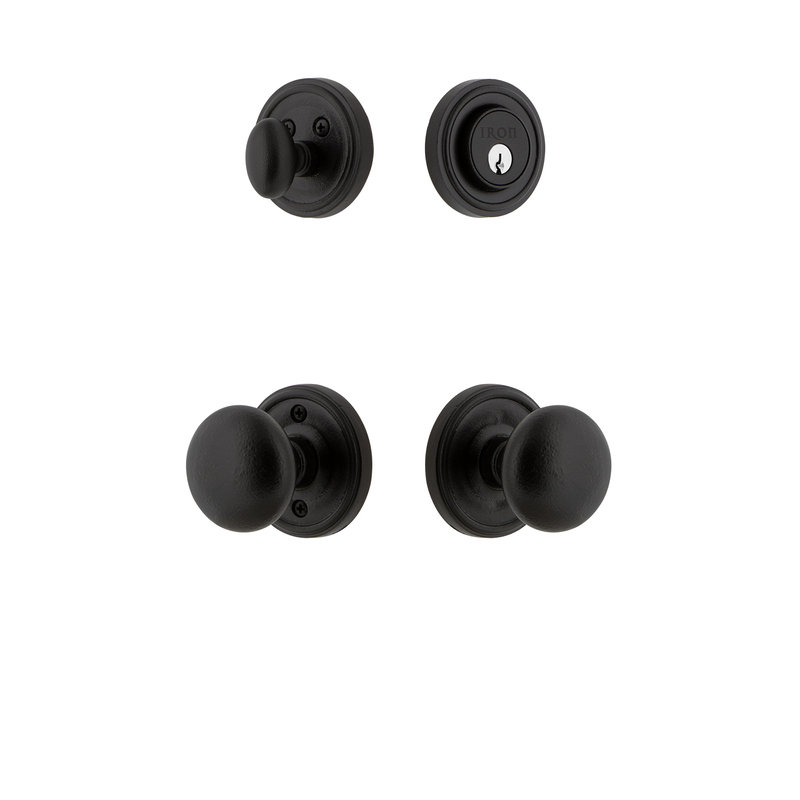 Matte Black Iron Loch Rosette Entry Set with Keep Knob