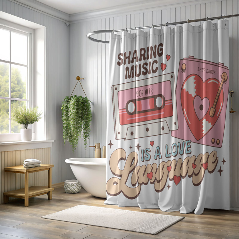 Rideau de douche standard 1 pièce Music Love, H 74 po x l 71 po