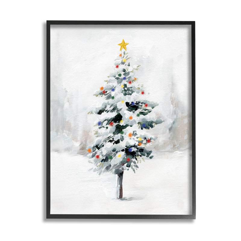 Arbre de Noël enneigé, paysage at-158, Giclée encadrée noir minuit, H 14 po x l 11 po x P 1,5 po