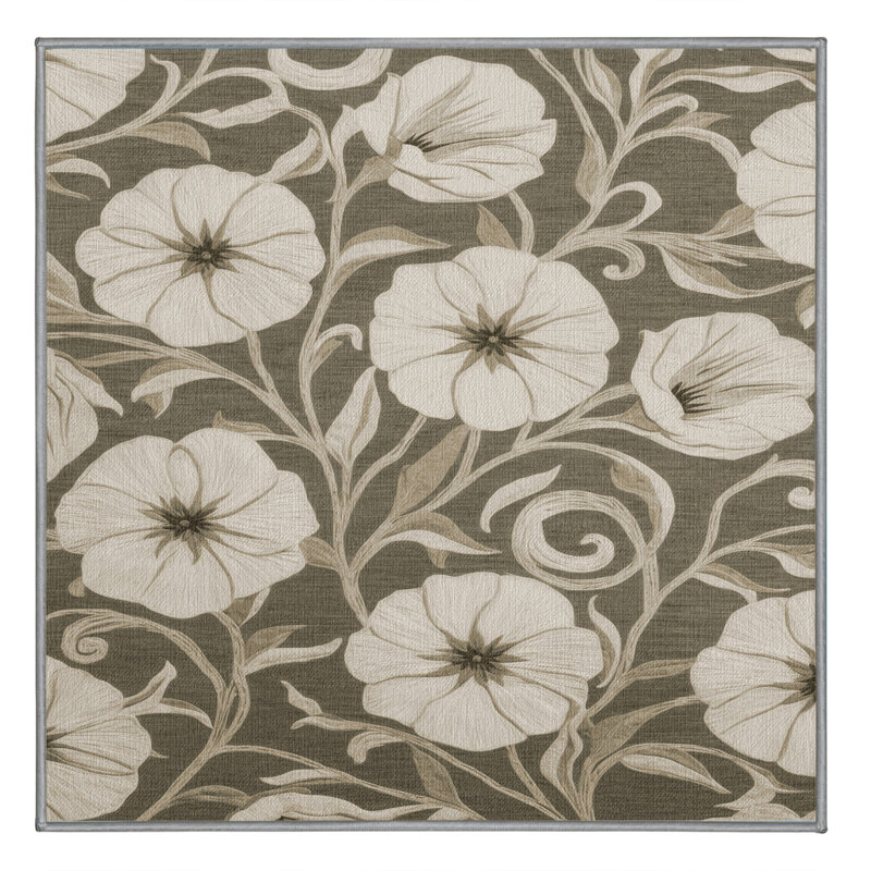 Tapis botanique brun lavable à la machine, Carré 5 pi