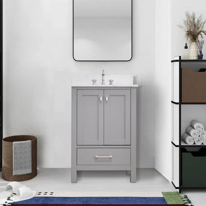24-inch Bathroom Vanity With Engineered Stone Top, Gray